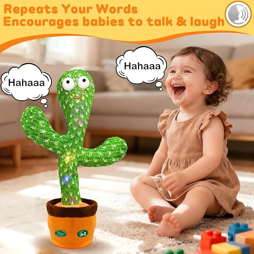 Interactive Dancing & Talking Cactus Toy with Glowing LED Lights