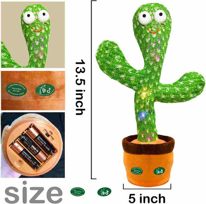 Interactive Dancing & Talking Cactus Toy with Glowing LED Lights